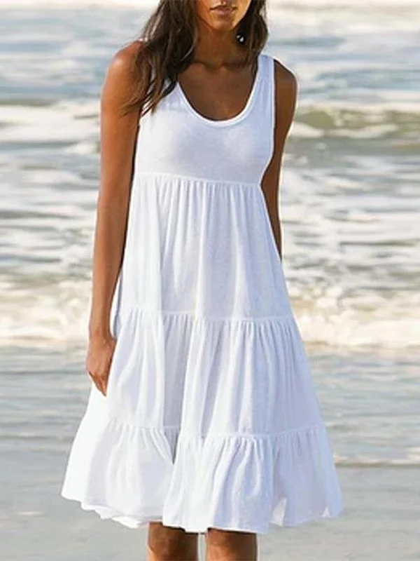 Paneled Solid Sleeveless Beach Midi Dress