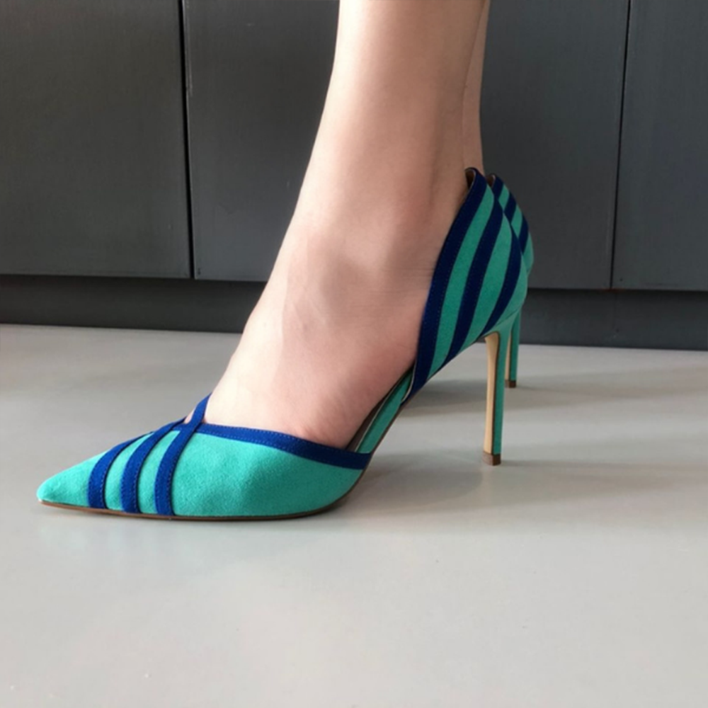 Blue Closed Toe Stiletto Heel Strappy Pumps Nicepairs