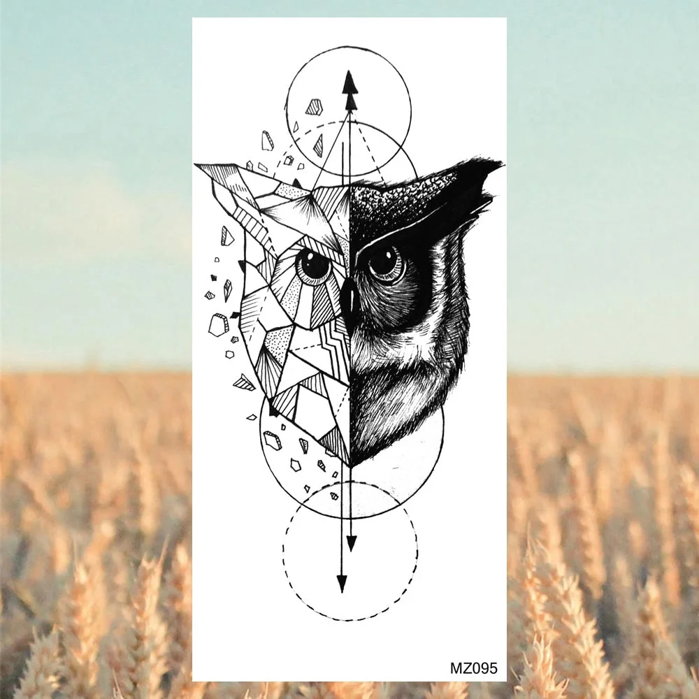 Black Lion Fashion Calf Temporary Tattoos For Women Adult Men Lion Geometric Owl Fake Tattoo Realistic Body Art Decoration Tatoo