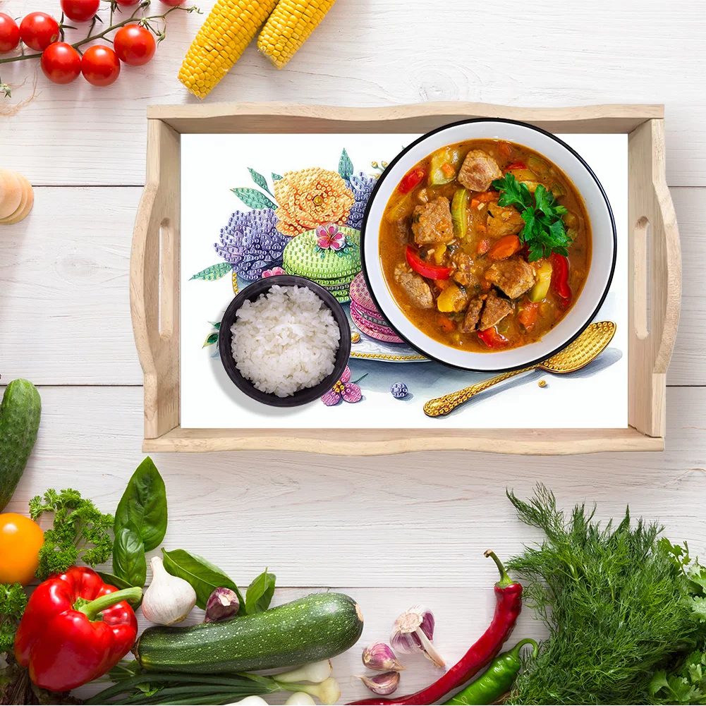 Wooden Macaron Afternoon Tea 5D DIY Diamond Painting Tray Art Craft with Handle