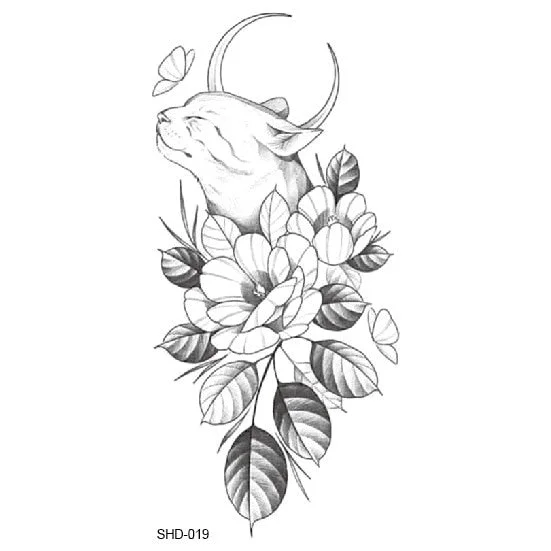 Waterproof Temporary Tattoo Black Sketchs Flowers Animal Tattoo Stickers Flash Fake Body Tattoos for Women tatuajes temporales