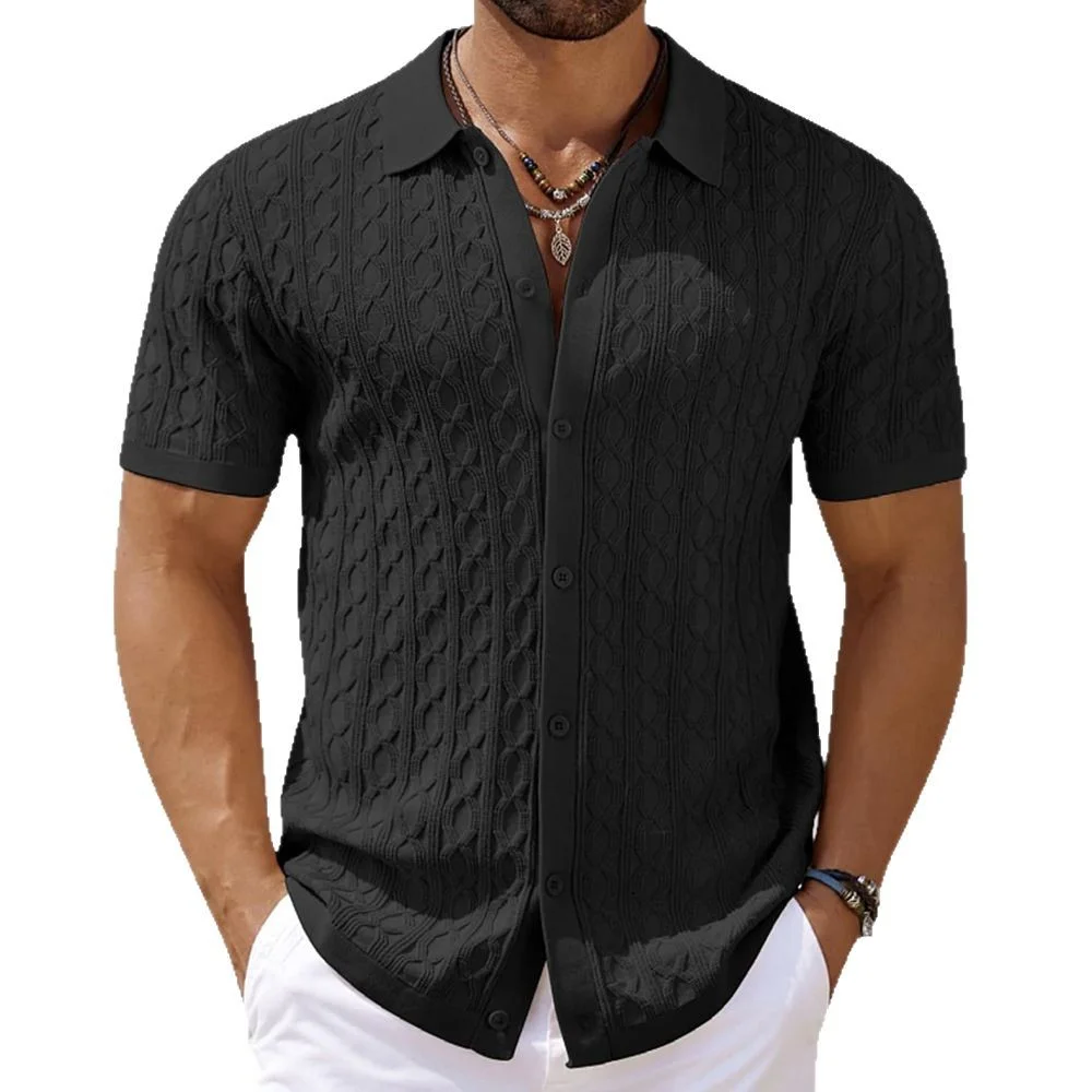 Uveng Uveng Short-Sleeved Men's Fashion Knitted Shirt Men's Casual Button-Down Cardigan POLO Shirt SY0084