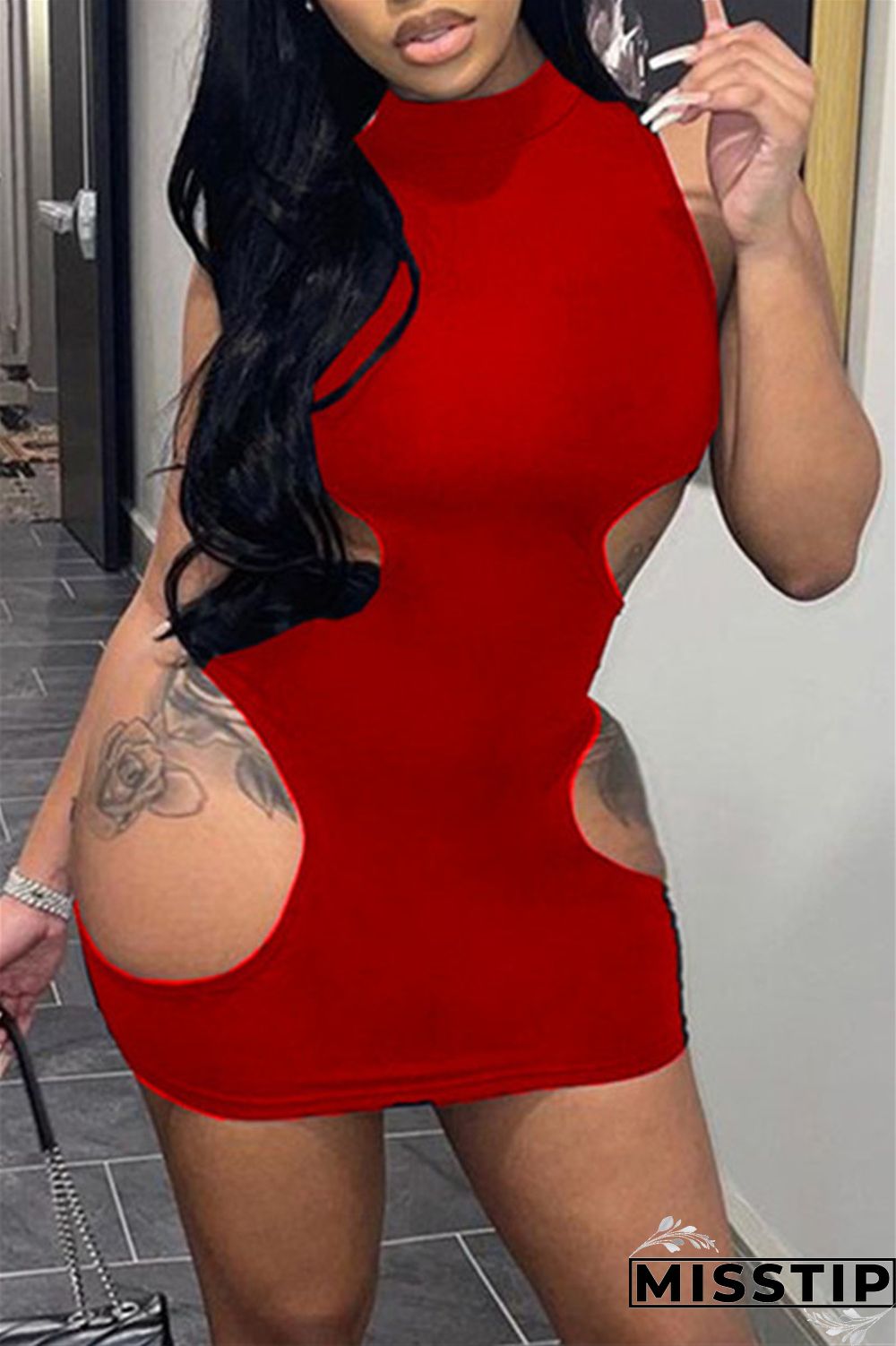 Grey Fashion Sexy Solid Hollowed Out O Neck Sleeveless Dress