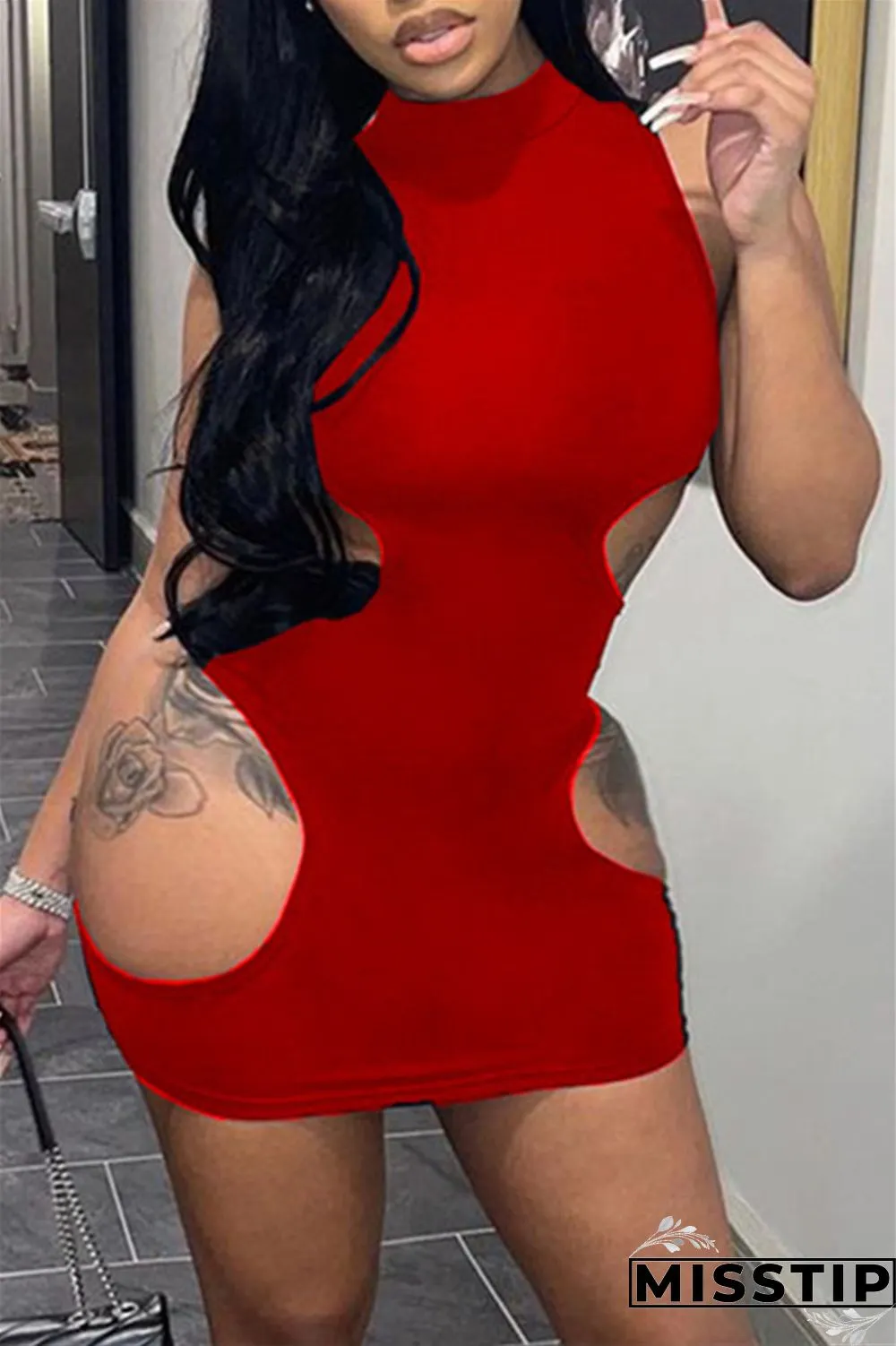 Grey Fashion Sexy Solid Hollowed Out O Neck Sleeveless Dress