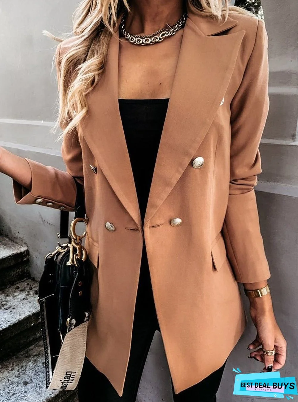 Women's New Solid Color Long-Sleeved Double-Breasted Suit Jacket