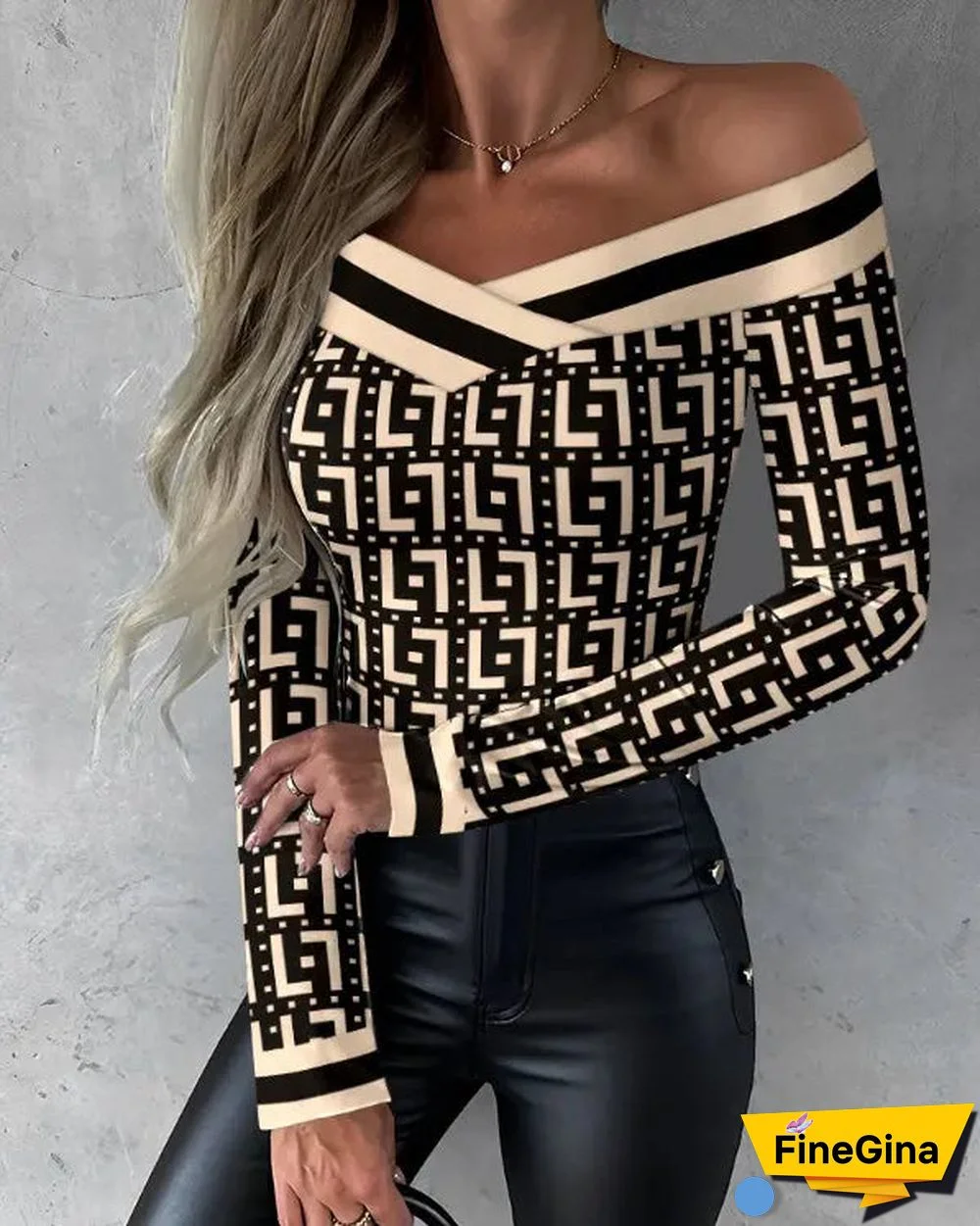 Retro Long Sleeve Print Top