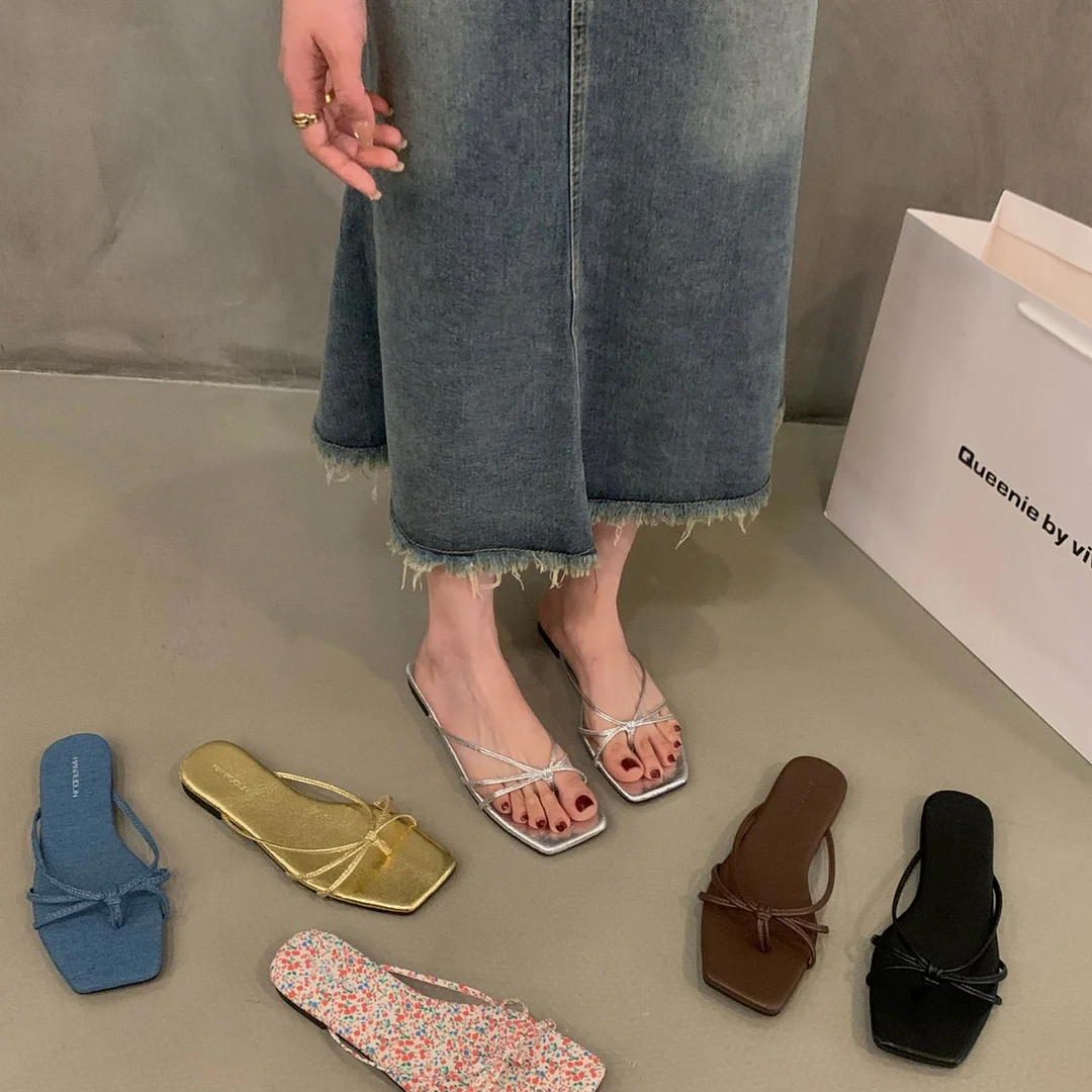 Churchf Churchf Flat Flip Flank Slippers Fairy Shoes Wear The 2024 New Summer Beach Sandals Silver Sandals