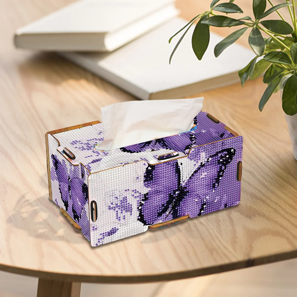 Diamond Painting Tissue Box Kits Rhinestone Craft Kit (Purple Butterfly)