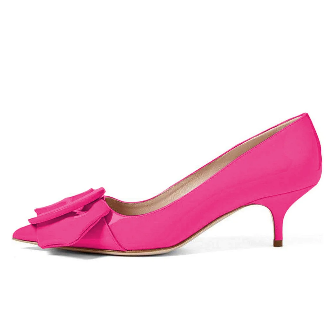 Women's Patent Leather Buckle Inlay Kitten Heel Pumps in Pink   