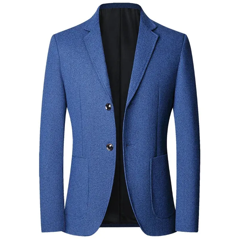 Men's Textured Knit Blazer &ndash; Tailored Smart-Casual Jacket &ndash; Blue
