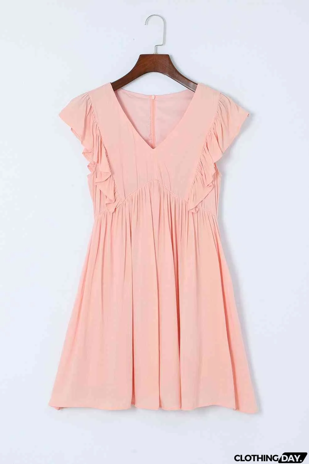 V-Neck Flutter Sleeve Dress