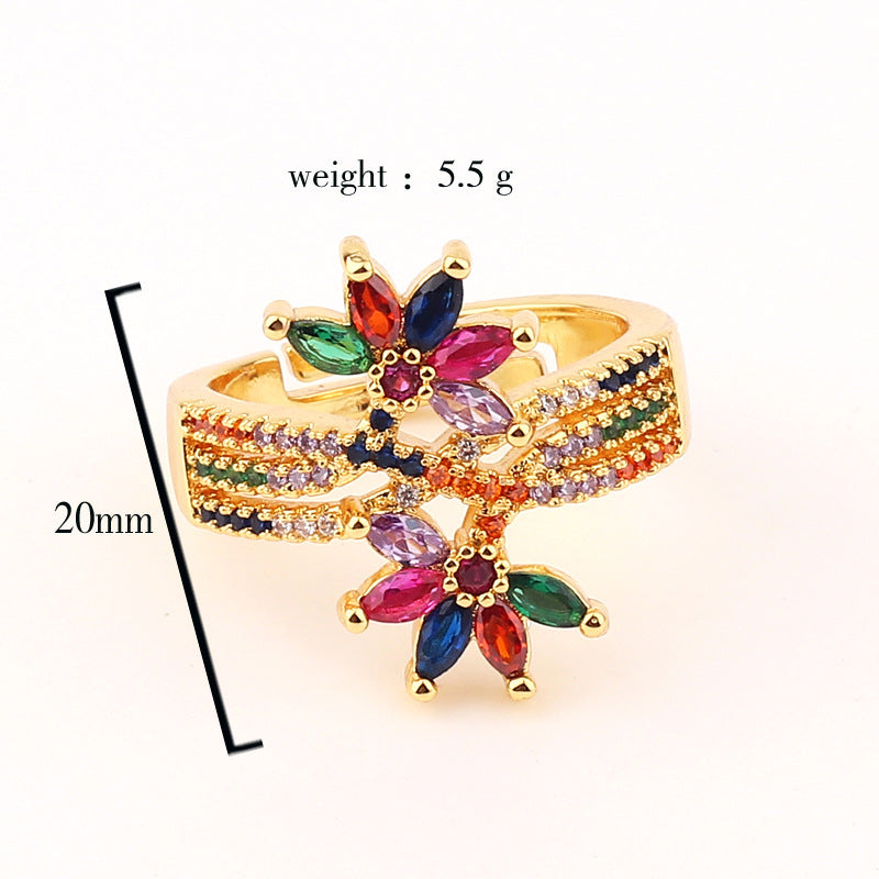 Fashion Women Octagram Flower Copper Electroplating Rings