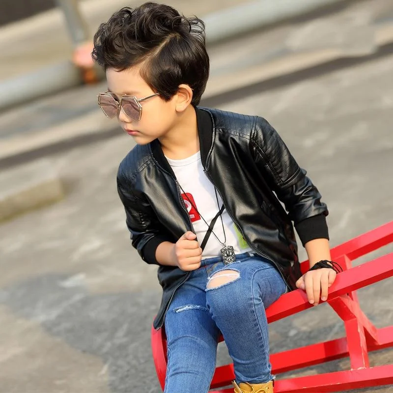2-8T Toddler Kid Baby Boy Clothes Long Sleeve Leather PU Jacket For Boys PU Coat Gentleman Streetwear Infant Spring Outfit