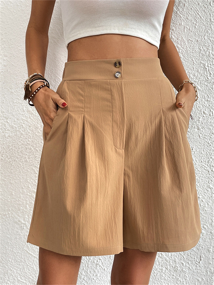 Summer Women's New Solid Color High-waisted Shorts Loose Casual Shorts