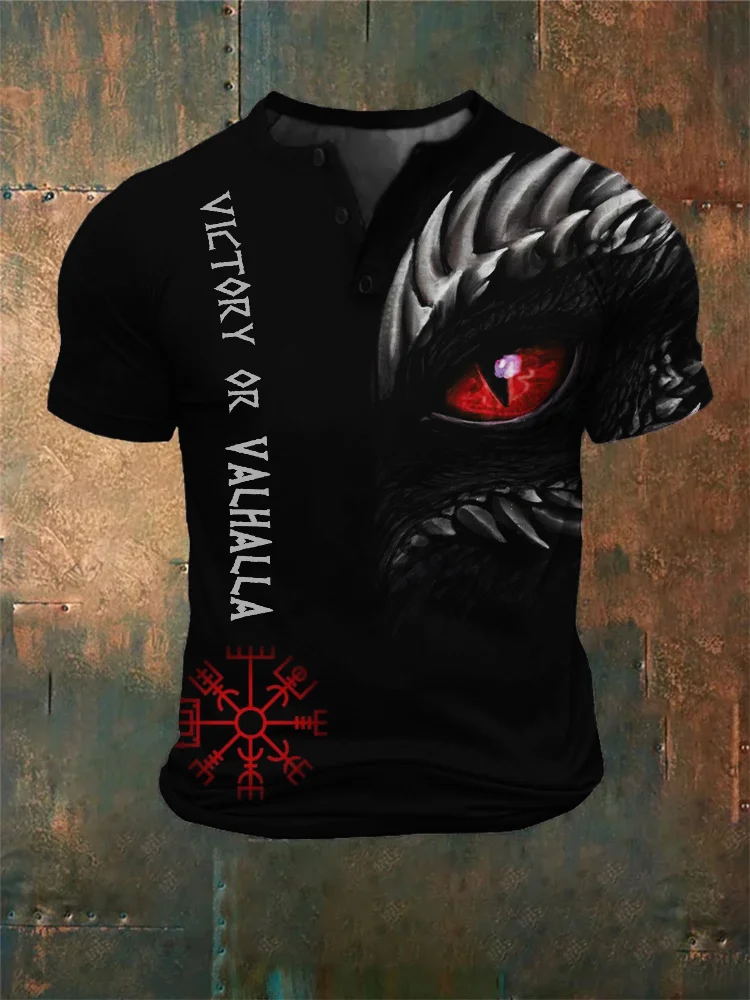 Men's Victory Or Valhalla Vegvisir Dragon Eye Henley Shirt