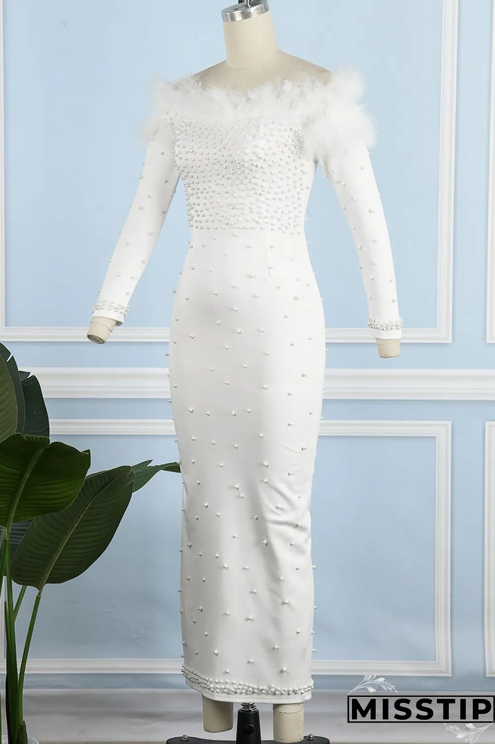Black Casual Solid Patchwork Beading Off the Shoulder Long Sleeve Dresses
