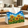 DIY Diamond Art Tissue Box Holder Sunflower PU Leather Diamond Art Desktop Organizer Resin Rhinestone Storage Organizers Gem Art Home Office Decor Craft Gift