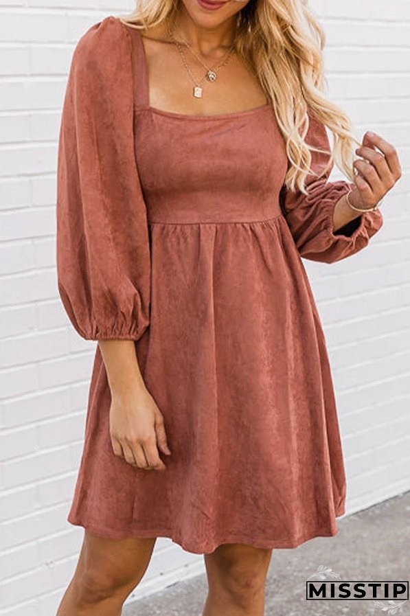 Washed Square Neck High Waist Flared Short Dress