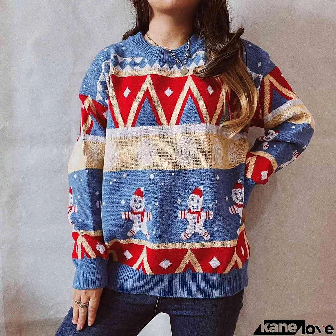 Printed Round Neck Long Sleeve Sweater