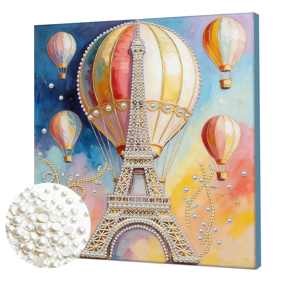Paris Hot Air Balloon - DIY Pearl Diamond Art Kit With Frame 30*30cm