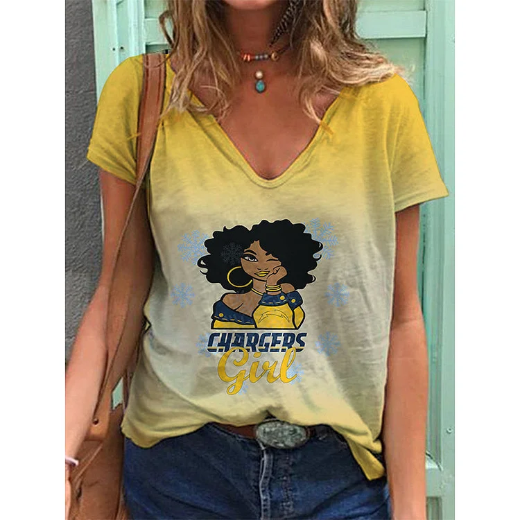 Los Angeles Chargers Lightweight Short Sleeve V-Neck T-Shirt
