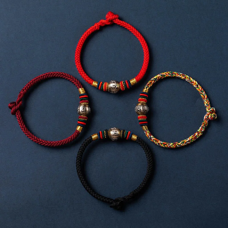 925 Sterling Silver Tibet Handmade Om Mani Padme Hum Luck Protection King Kong Knot Braided Bracelet