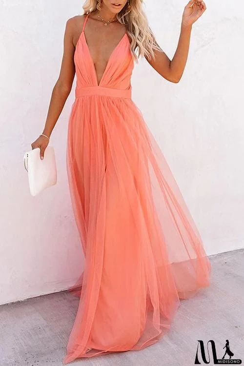 MidiSono - V Neck Backless Maxi Dress