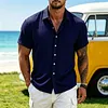 Men's Short Sleeve Linen Blend Button Down Shirt Lightweight Breathable Casual Summer Dress Shirt Striped Pattern by Inlyline