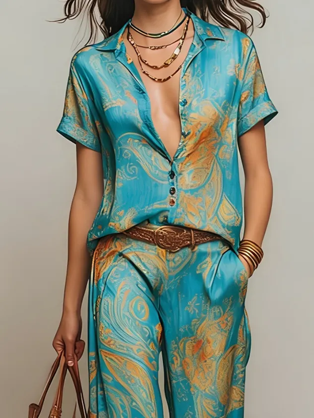 Resort Abstract Print Relaxed H-Line Shirt mysite idetrend