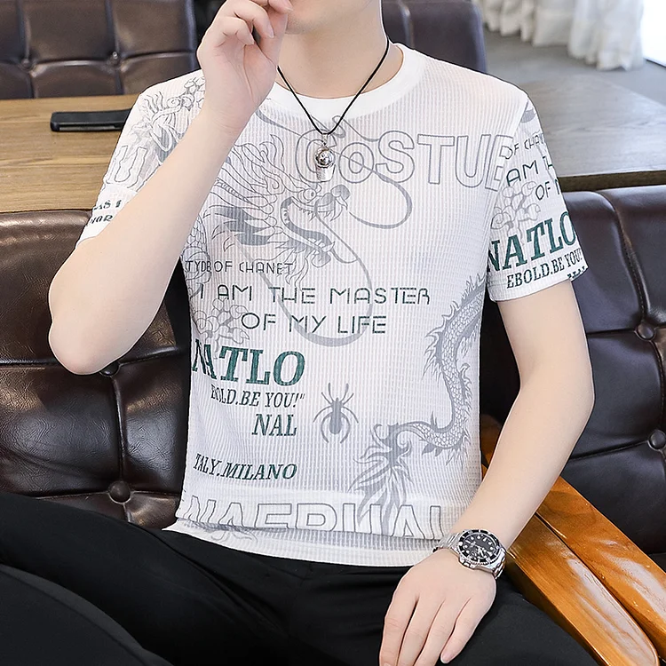 Men's Printed Short-Sleeved T-Shirt with Round Neck