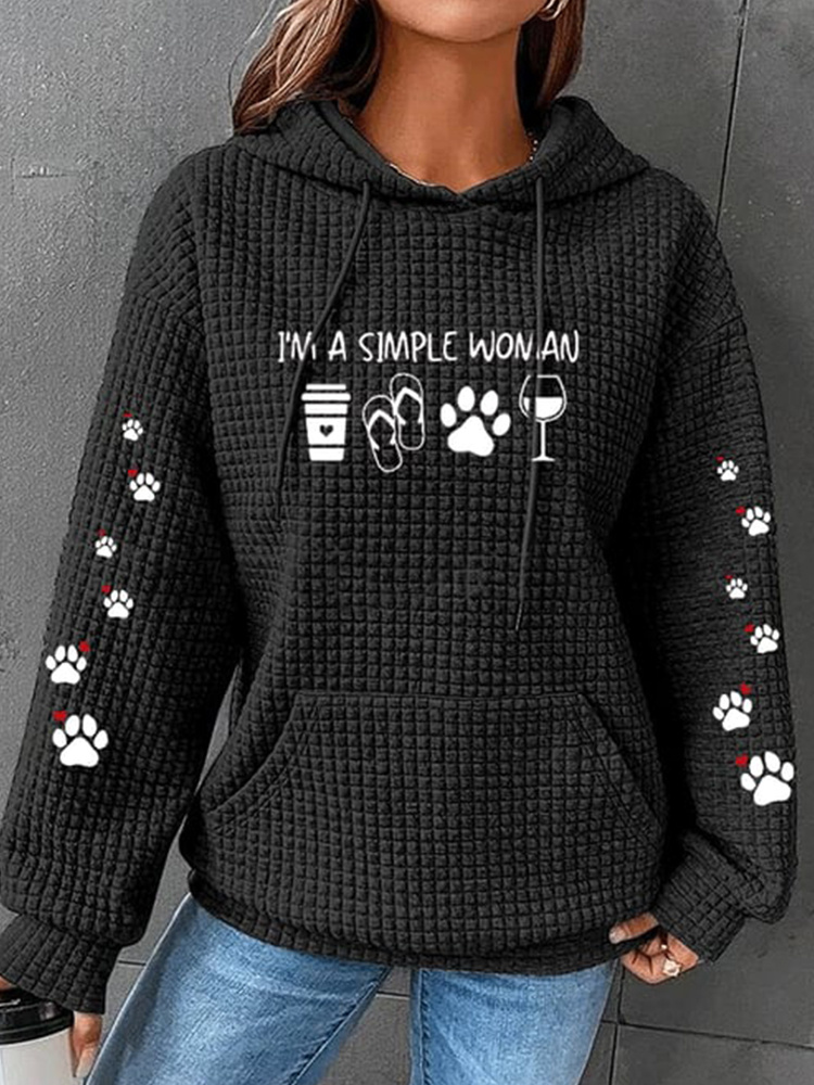 I'm A Simple Woman Dog Paws Print Waffle Hoodie Sweatshirt
