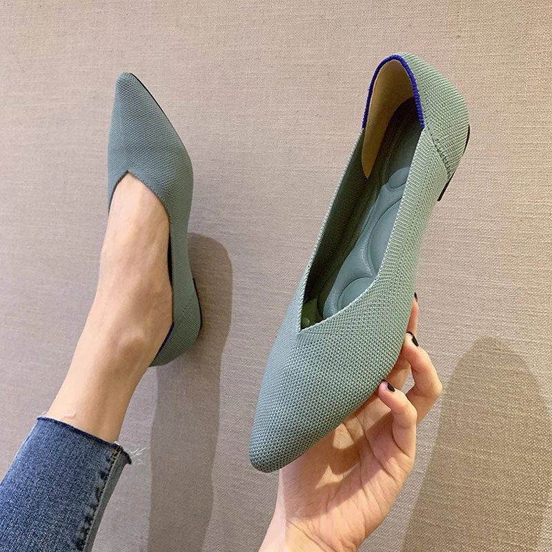 Women's Shoes Pumps Knitting Breathable Ladies Pointed Toe Female Comfort Shoes Slip on Shallow Ladies Loafers Office Low Heels