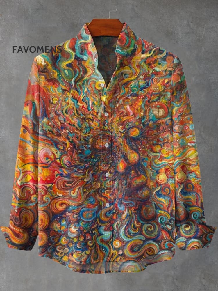 Color Mysterious Twist Abstract Art Print 100% Cotton Long Sleeve Shirt Multicolor / S