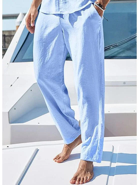 Men's Linen Trousers Drawstring Elastic Waist