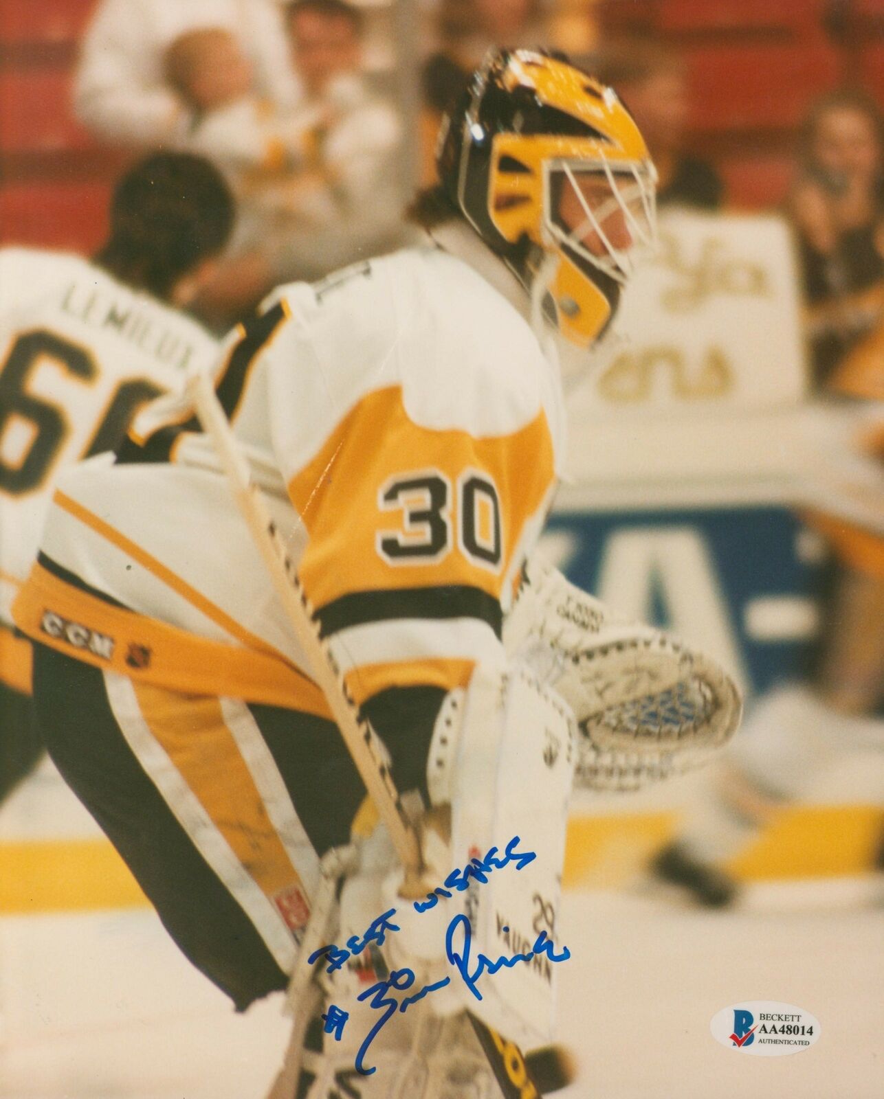 Penguins Bruce Racine Best Wishes Authentic Signed 8x10 Photo Poster painting BAS #AA48014