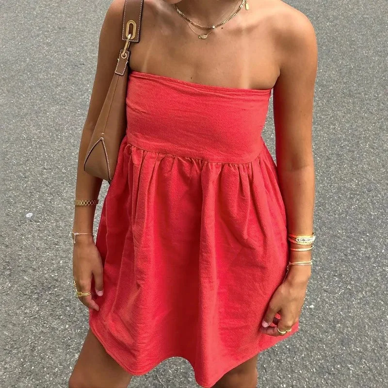 Toloer Solid Tube Bandeau Mini Dress-Outfit Ideas