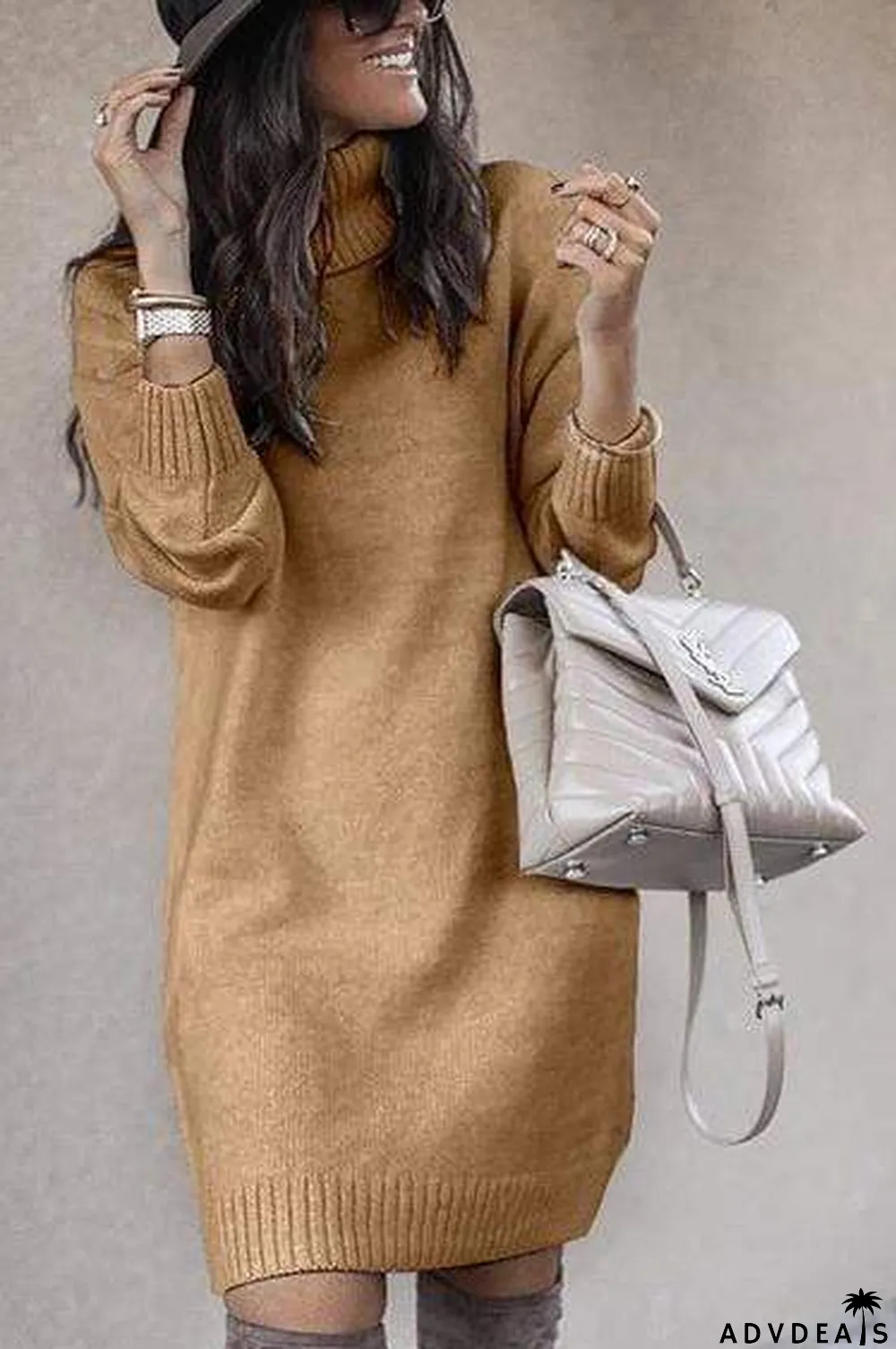 Casual Medium Length High Neck Sweater