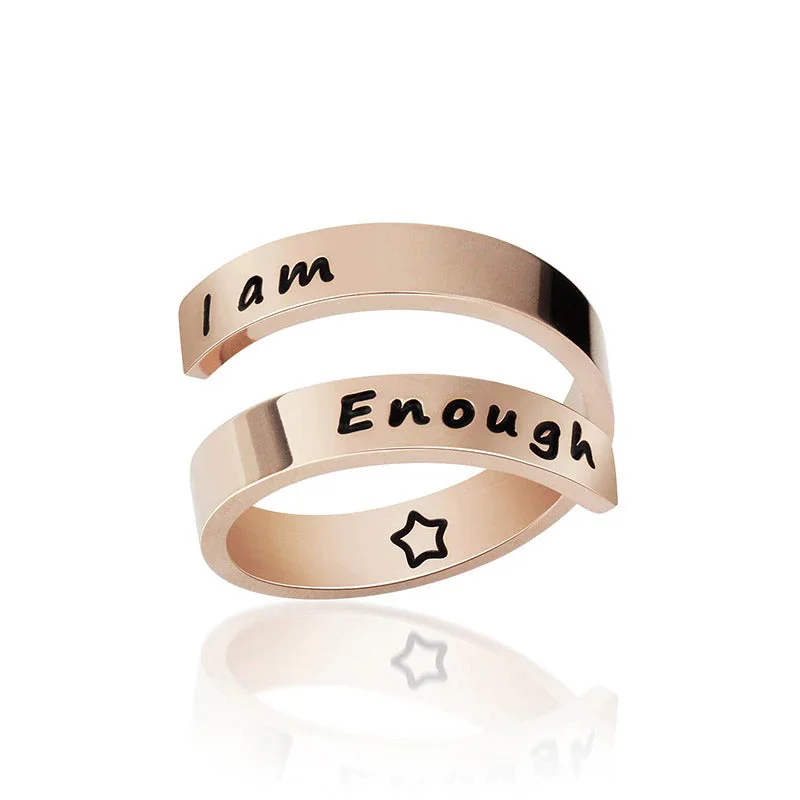 I Am Enough Inspirational Engraved Adjustable Wrap Rings