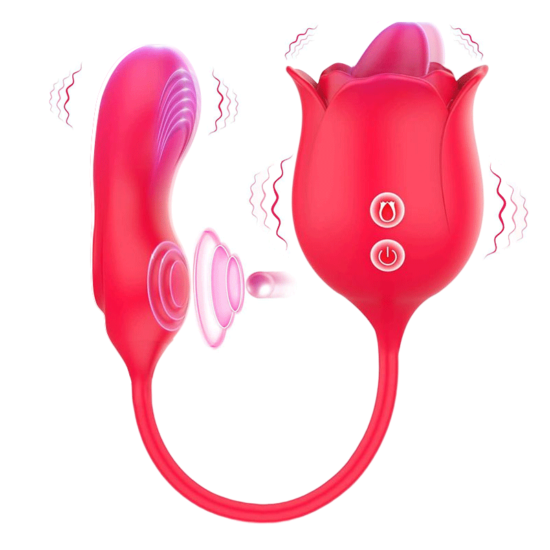 2-in-1 Tapping Tongue-licking Dildo Rose Toy - Rose Toy