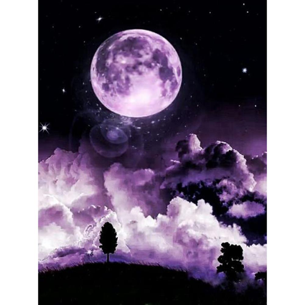 

30x40cm Round Drill Diamond Painting-Purple Cloudy Moon, 501 Original