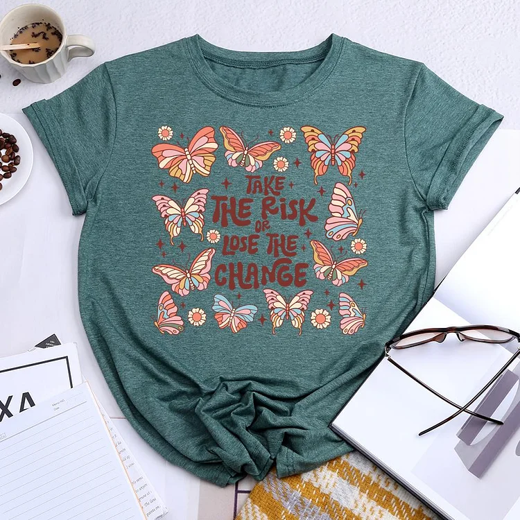 Flower Color block Butterfly Round Neck T-shirt-CUS10041