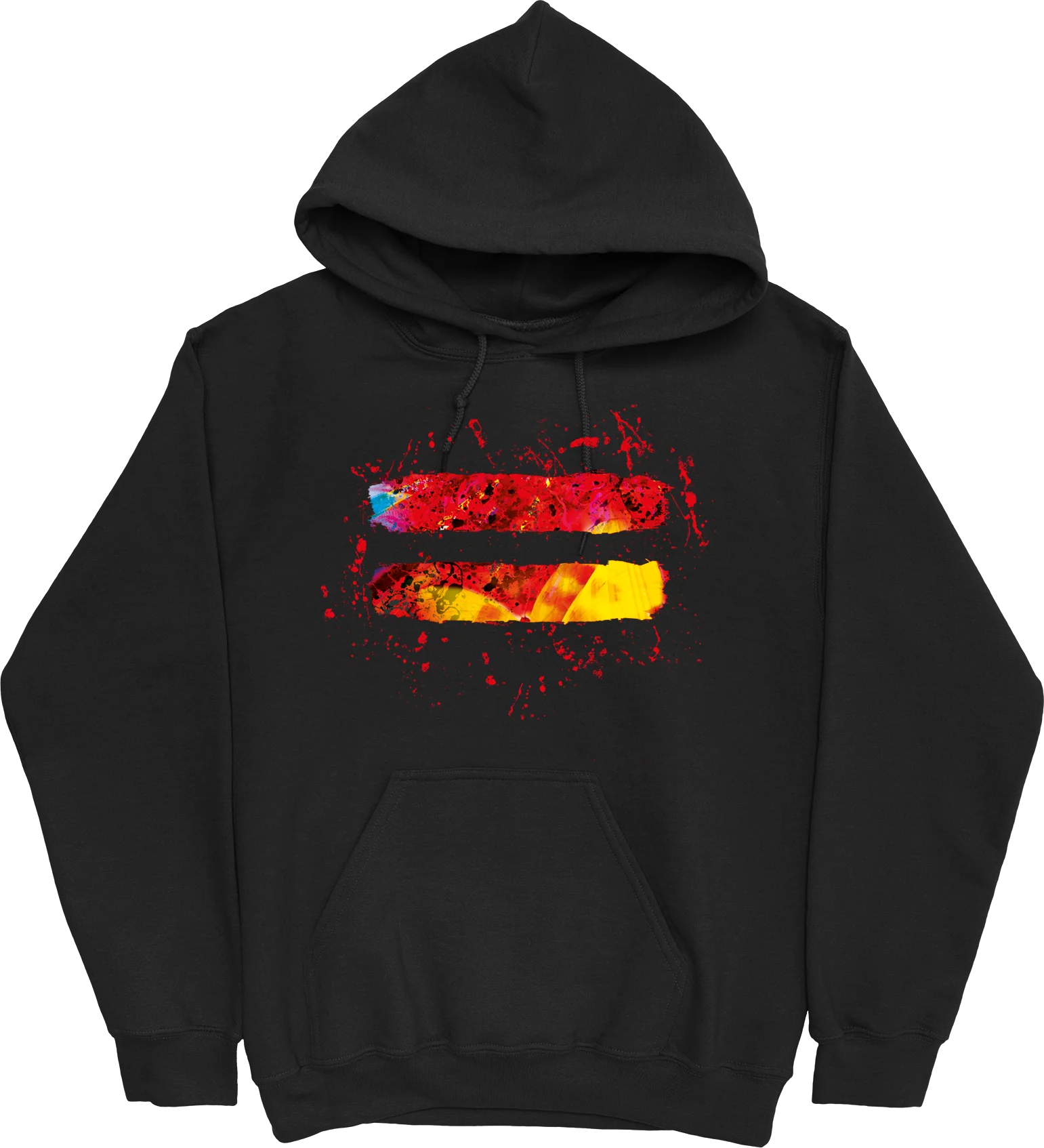 "Ed Sheeran black abstract graphic hoodie with paint splatter design"