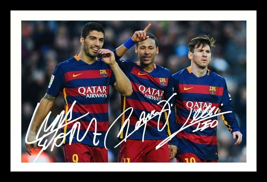 Luis Suarez & Neymar Jr & Lionel Messi - FC Barcelona Signed & Framed Photo Poster painting