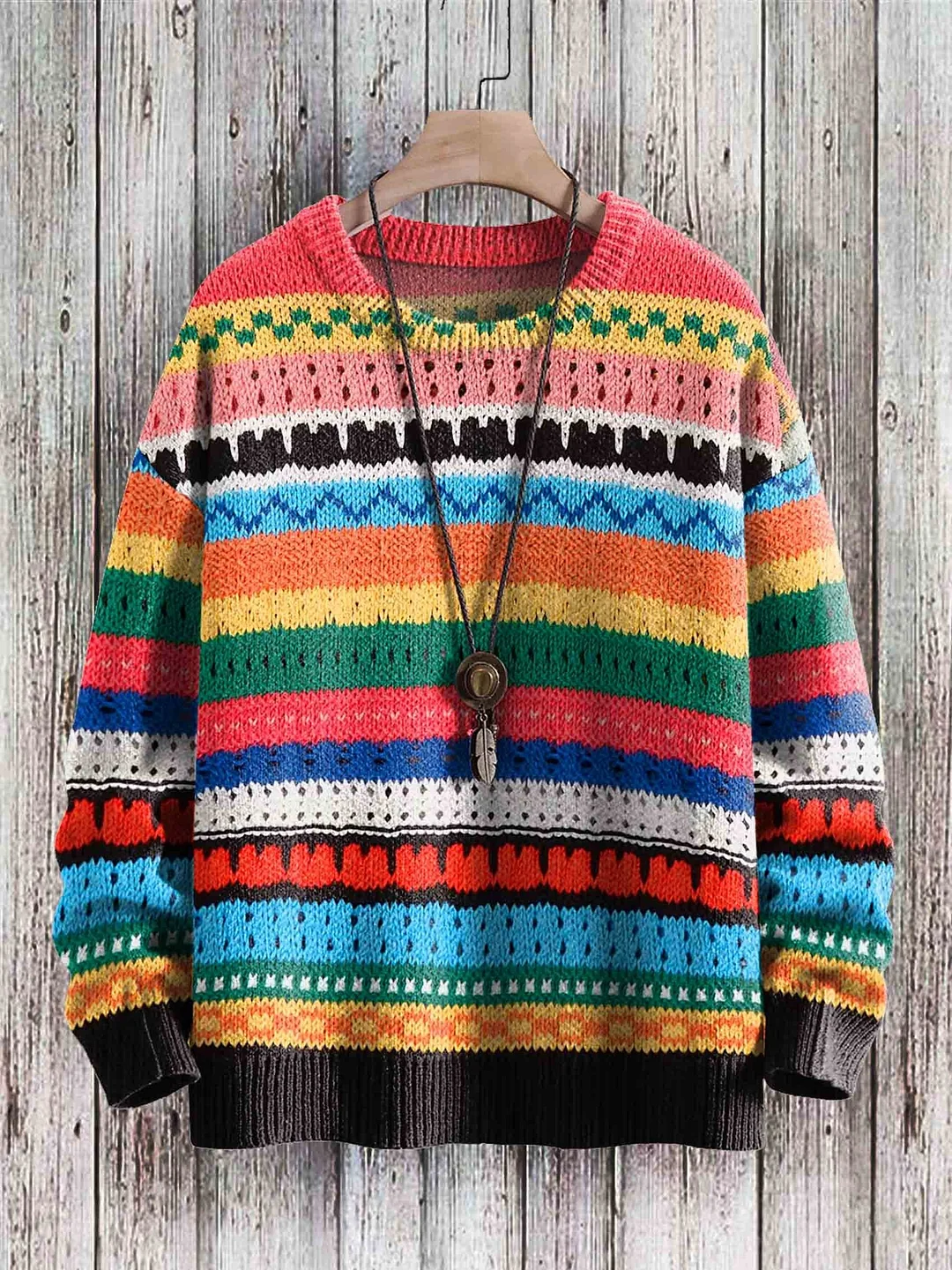 Vintage Art Print Casual Knit Pullover Sweater