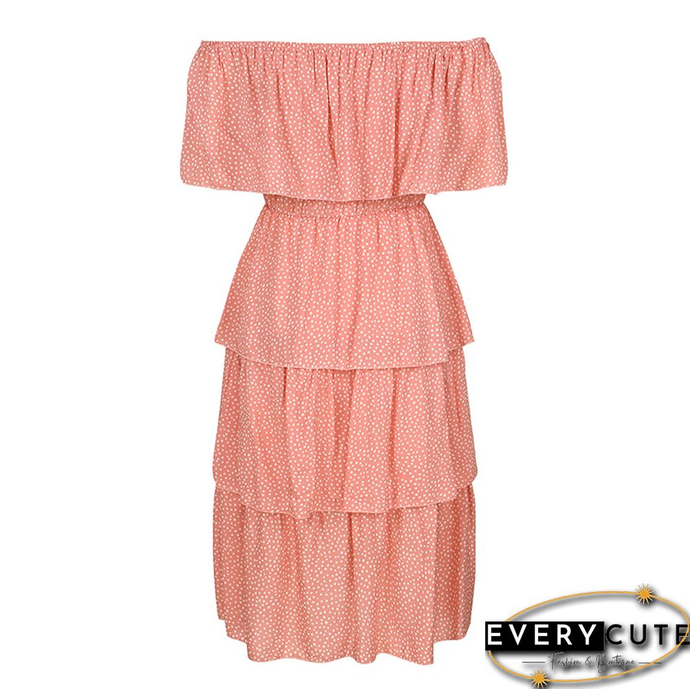 Pink Polka Dot Off Shoulder Holiday Dress