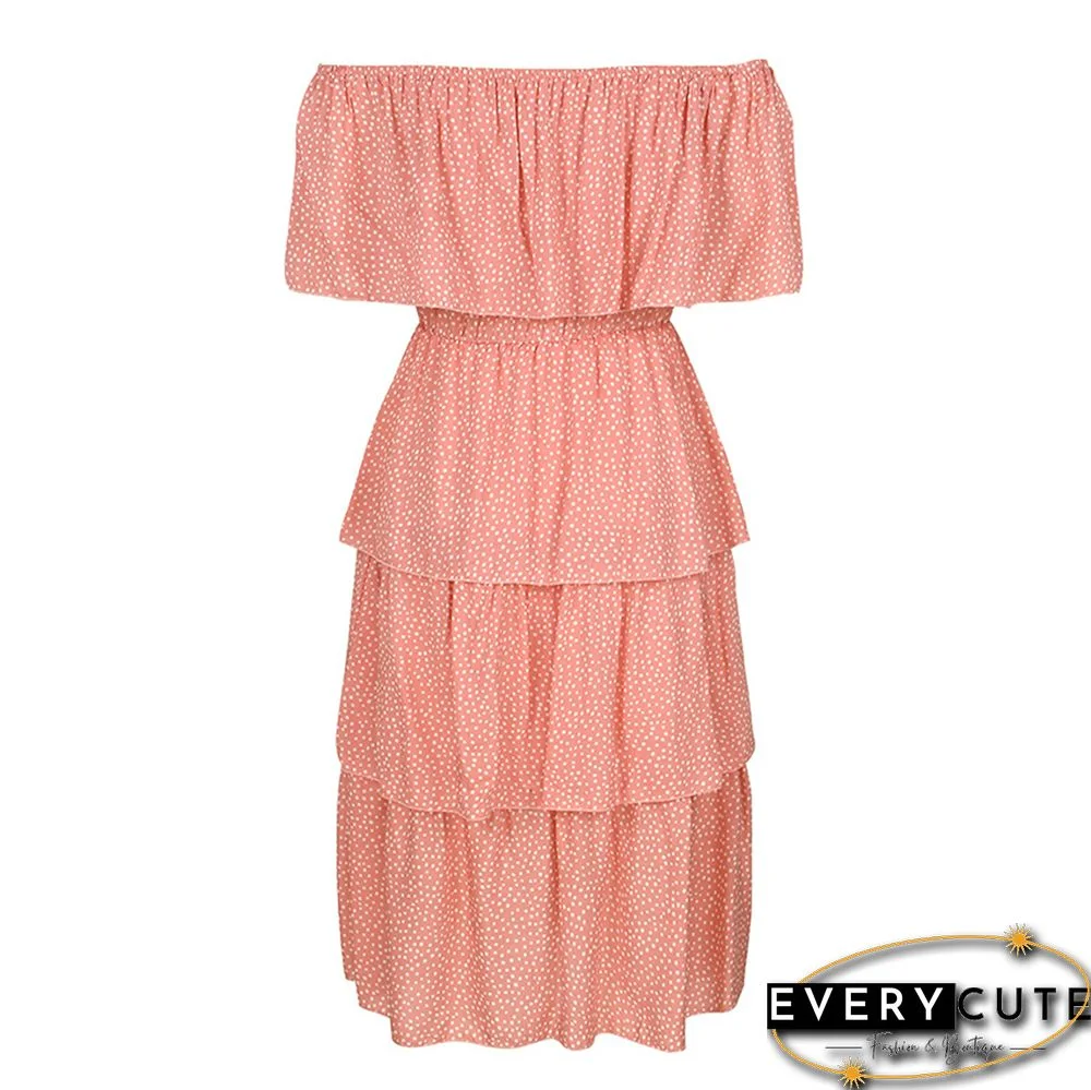 Pink Polka Dot Off Shoulder Holiday Dress