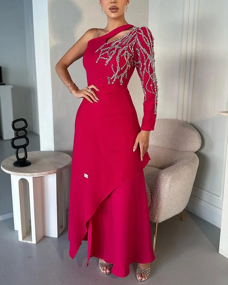 Women's One Shoulder Sleeve Sequin Dress