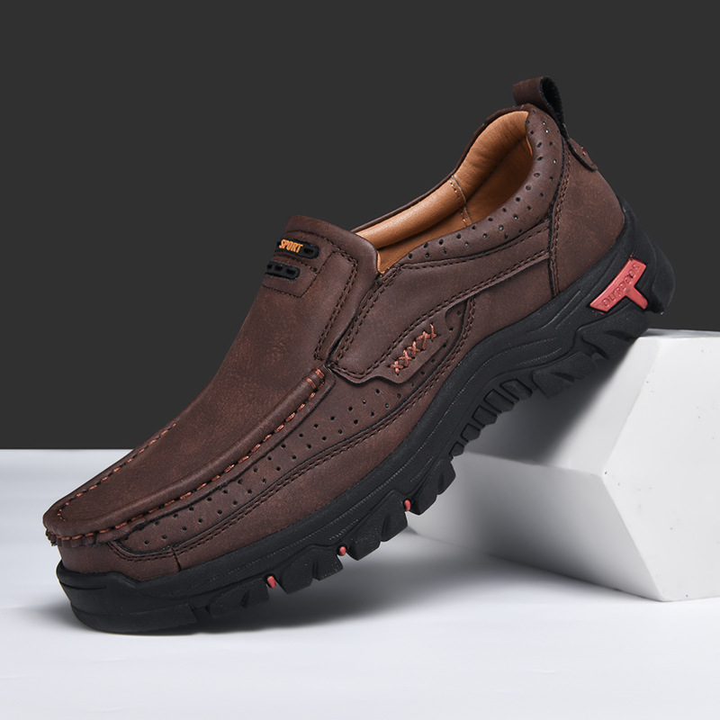 Men's Leather Classic Walking Loafers Outdoor Comfortable Non-slip Slip-On Shoes | ARKGET
