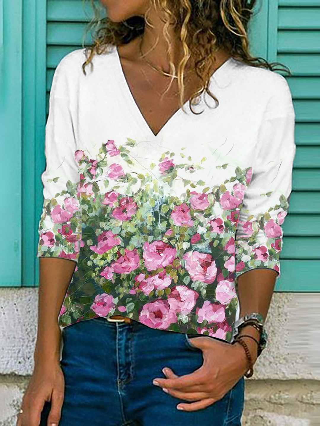 Plus size Casual Floral Long Sleeve T-shirt