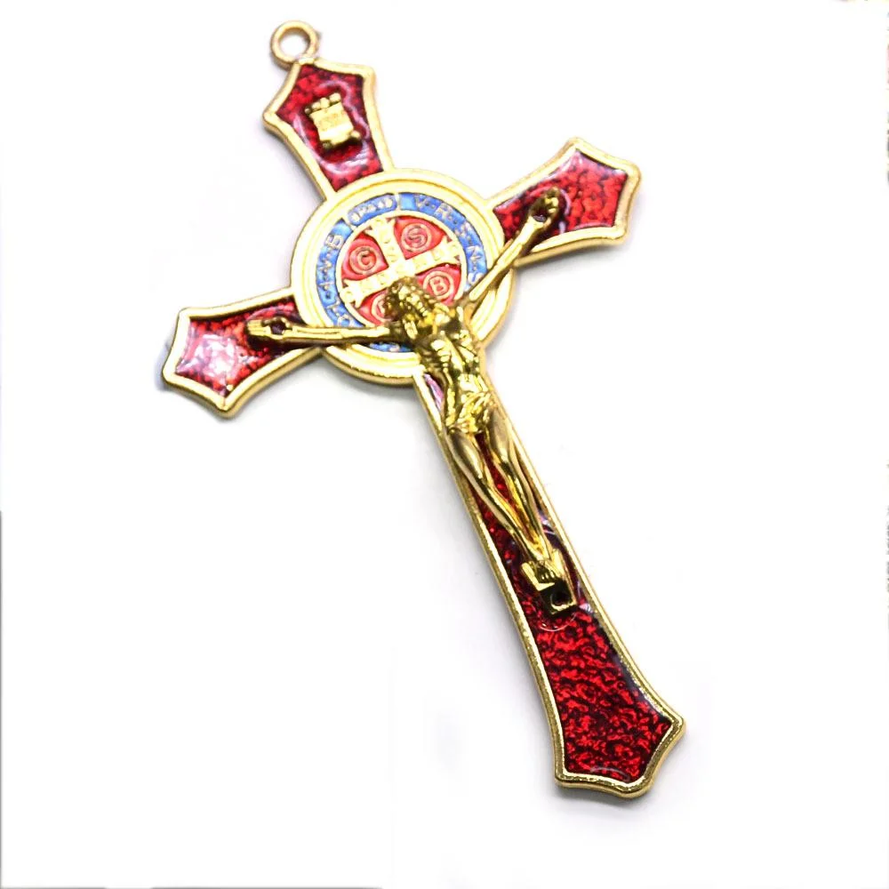 12*7cm Golden Saint Benedict Cross Jesus Christ Cross Pendant Religion Pray Decoration Supplies